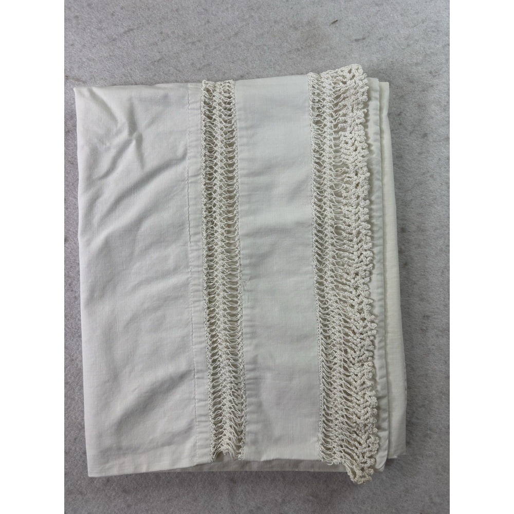 VTG Crochet Lace Double Row Trim Pillowcase Creamy 21x33 Queen Cottage